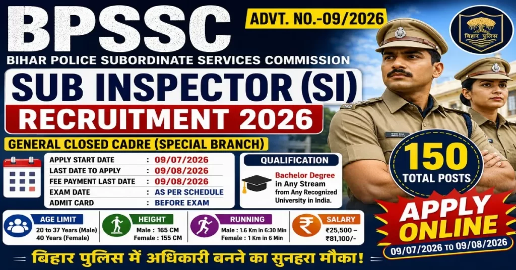 BPSSC Sub Inspector Recruitment 2026 Notification 150 Posts Apply Online