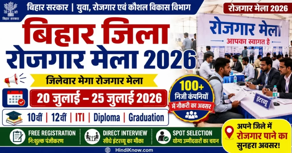 Bihar Jila Rojgar Mela 2026: 10वीं, 12वीं, ITI, Diploma, Graduation पास युवाओं के लिए जिलेवार रोजगार मेला, ऑनलाइन रजिस्ट्रेशन व पूरी जानकारी