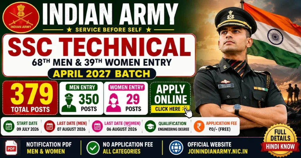 Indian Army SSC Technical Recruitment 2026 Apply Online for 379 Posts | Eligibility, Last Date
