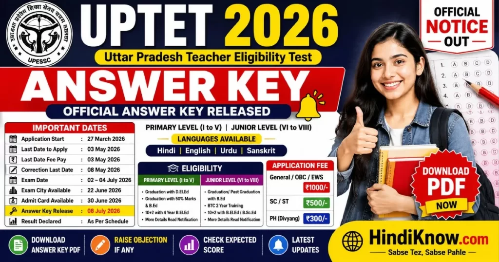 UPTET 2026 Answer Key Released Paper 1 Paper 2 PDF Download